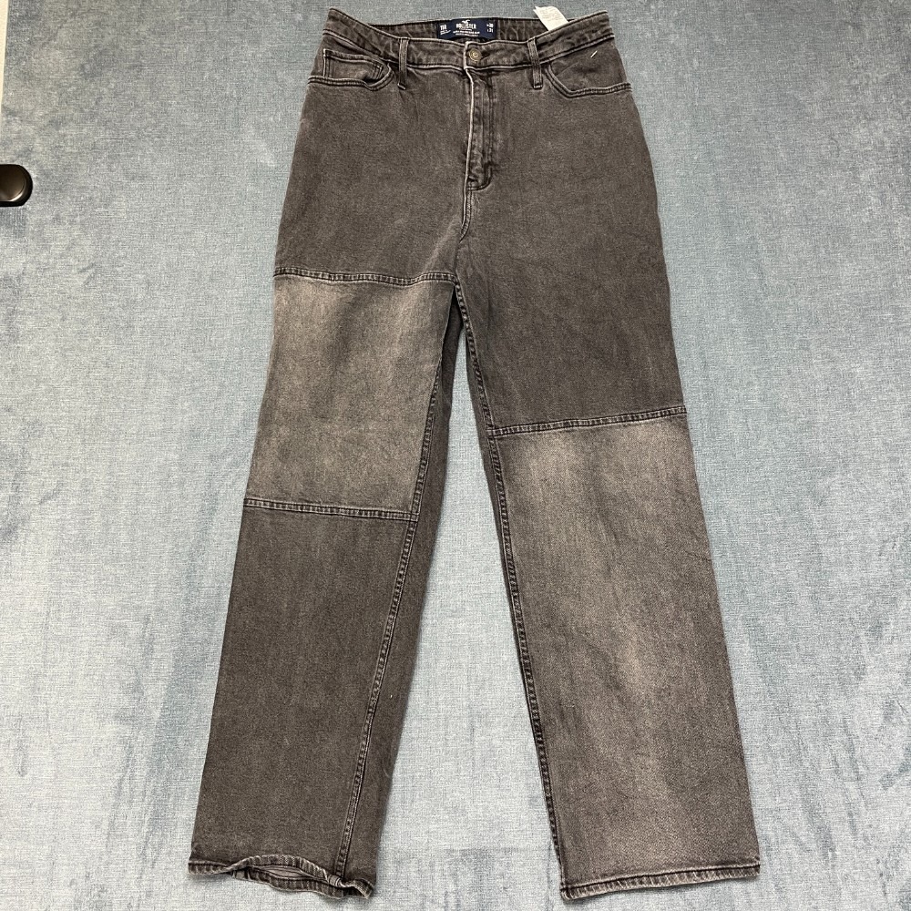 Hollister High Rise Dad Jeans Womens 11R 30x31 Gray Denim Patchwork Straight Leg